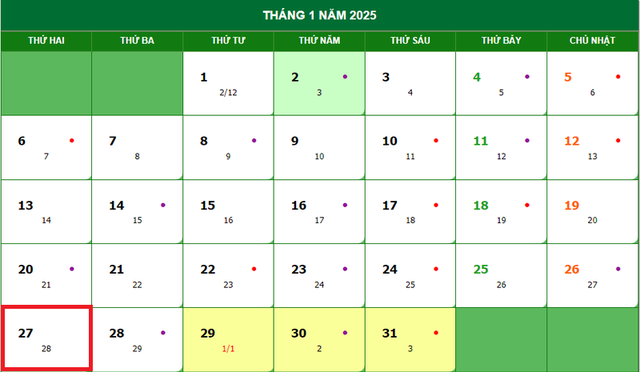 Lịch âm 27/1 - Âm lịch hôm nay 27/1 - Lịch vạn niên ngày 27/1/2025- Ảnh 1.