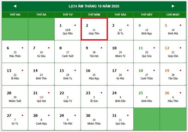 Lịch âm 2/10 - Âm lịch hôm nay 2/10 - Lịch vạn niên ngày 2/10/2025- Ảnh 1. Lịch âm 2/10 - Âm lịch hôm nay 2/10 - Lịch vạn niên ngày 2/10/2025- Ảnh 1.