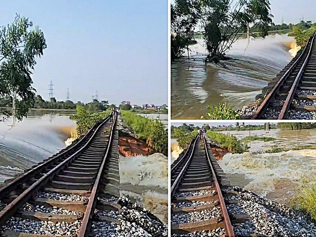 Nước lũ cuốn trôi nền đường sắt Hà Nội - Thái Nguyên, đơn vị quản lý lên tiếng- Ảnh 2. Nước lũ cuốn trôi nền đường sắt Hà Nội - Thái Nguyên, đơn vị quản lý lên tiếng- Ảnh 2.