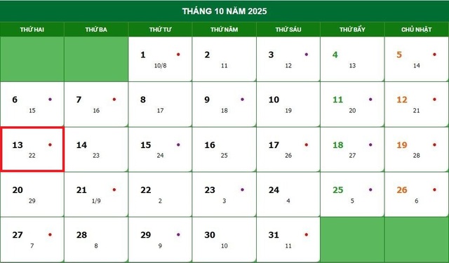 Lịch âm 13/10 - Âm lịch hôm nay 13/10 - Lịch vạn niên ngày 13/10/2025- Ảnh 1.