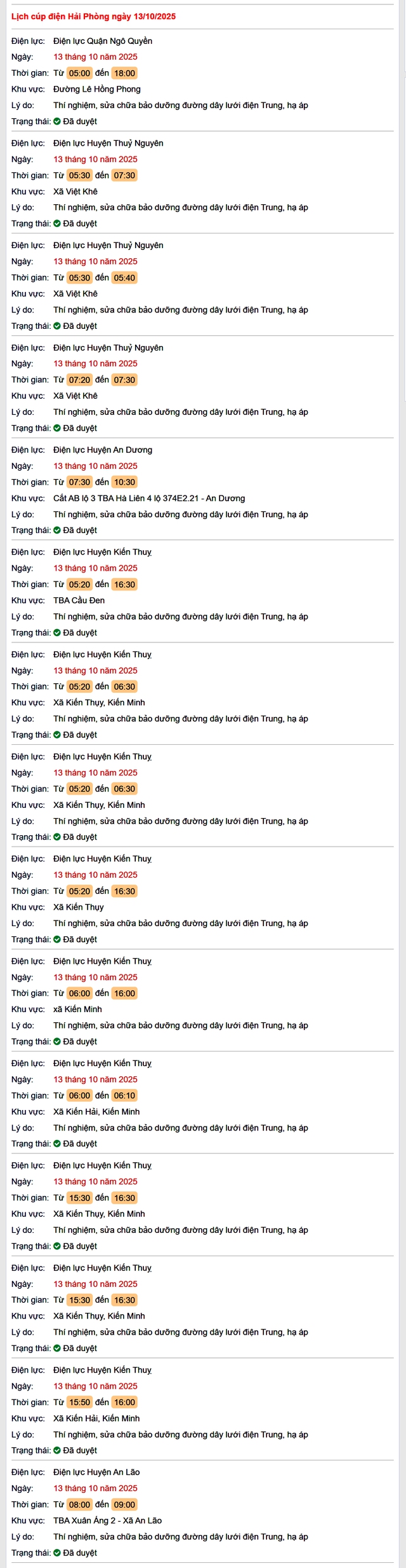 Tra cứu lịch cắt điện Hải Phòng hôm nay Thứ 2 ngày 13/10/2025- Ảnh 1. Tra cứu lịch cắt điện Hải Phòng hôm nay Thứ 2 ngày 13/10/2025- Ảnh 1.