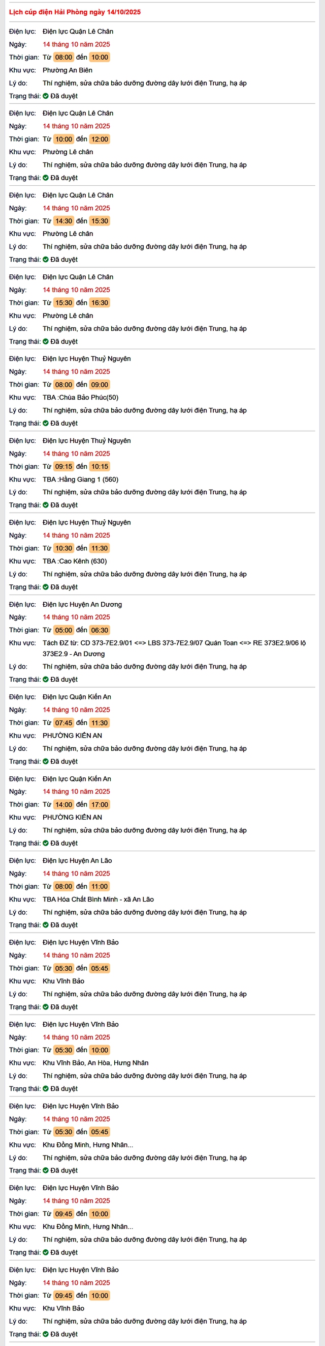 Tra cứu lịch cắt điện Hải Phòng hôm nay Thứ 3 ngày 14/10/2025- Ảnh 1. Tra cứu lịch cắt điện Hải Phòng hôm nay Thứ 3 ngày 14/10/2025- Ảnh 1.