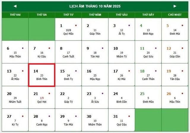 Lịch âm 14/10 - Âm lịch hôm nay 14/10 - Lịch vạn niên ngày 14/10/2025- Ảnh 1.