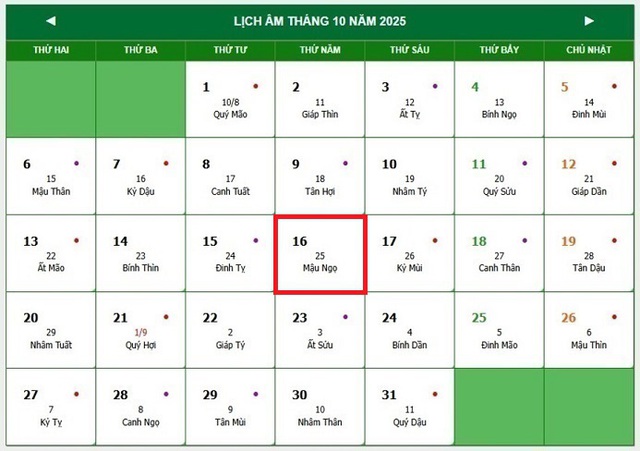 Lịch âm 16/10 - Âm lịch hôm nay 16/10 - Lịch vạn niên ngày 16/10/2025- Ảnh 1. Lịch âm 16/10 - Âm lịch hôm nay 16/10 - Lịch vạn niên ngày 16/10/2025- Ảnh 1.