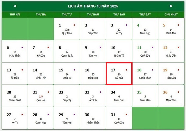 Lịch âm 17/10 - Âm lịch hôm nay 17/10 - Lịch vạn niên ngày 17/10/2025- Ảnh 1. Lịch âm 17/10 - Âm lịch hôm nay 17/10 - Lịch vạn niên ngày 17/10/2025- Ảnh 1.
