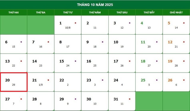 Lịch âm 20/10 - Âm lịch hôm nay 20/10 - Lịch vạn niên ngày 20/10/2025- Ảnh 1. Lịch âm 20/10 - Âm lịch hôm nay 20/10 - Lịch vạn niên ngày 20/10/2025- Ảnh 1.