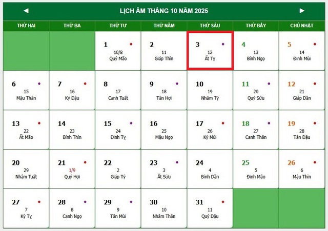 Lịch âm 3/10 - Âm lịch hôm nay 3/10 - Lịch vạn niên ngày 3/10/2025- Ảnh 1.