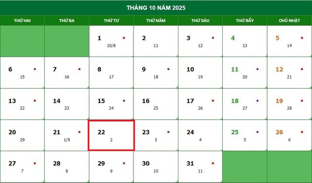 Lịch âm 22/10 - Âm lịch hôm nay 22/10 - Lịch vạn niên ngày 22/10/2025- Ảnh 1.