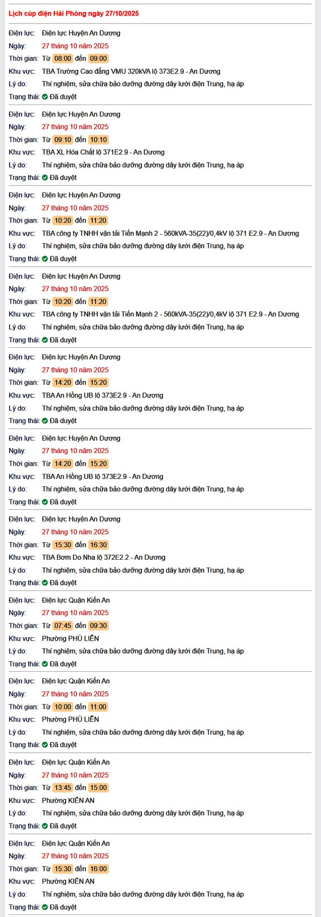 Tra cứu lịch cắt điện Hải Phòng hôm nay Thứ 2 ngày 27/10/2025- Ảnh 1. Tra cứu lịch cắt điện Hải Phòng hôm nay Thứ 2 ngày 27/10/2025- Ảnh 1.