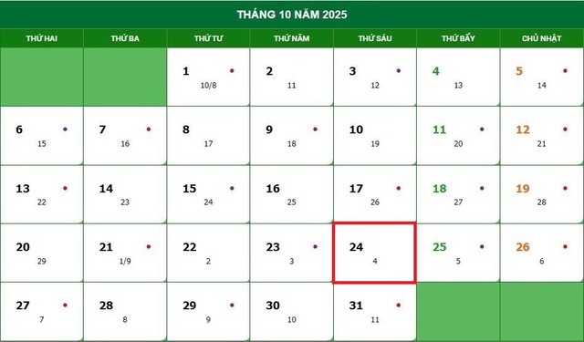 Lịch âm 24/10 - Âm lịch hôm nay 24/10 - Lịch vạn niên ngày 24/10/2025- Ảnh 1. Lịch âm 24/10 - Âm lịch hôm nay 24/10 - Lịch vạn niên ngày 24/10/2025- Ảnh 1.