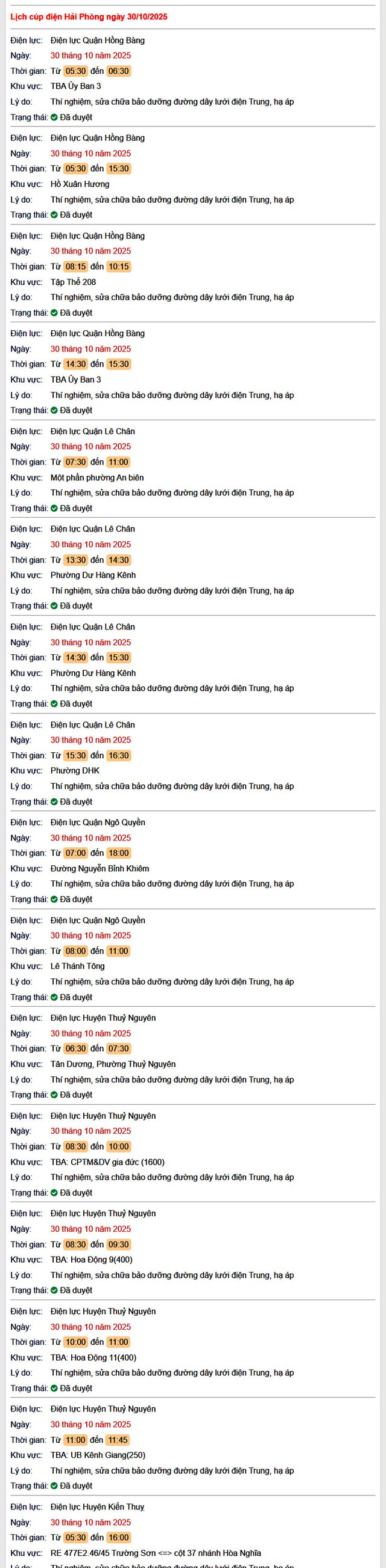 Tra cứu lịch cắt điện Hải Phòng hôm nay Thứ 5 ngày 30/10/2025- Ảnh 1. Tra cứu lịch cắt điện Hải Phòng hôm nay Thứ 5 ngày 30/10/2025- Ảnh 1.