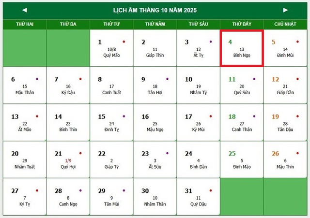 Lịch âm 4/10 - Âm lịch hôm nay 4/10 - Lịch vạn niên ngày 4/10/2025- Ảnh 1.