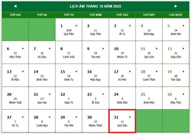 Lịch âm 31/10 - Âm lịch hôm nay 31/10 - Lịch vạn niên ngày 31/10/2025- Ảnh 1. Lịch âm 31/10 - Âm lịch hôm nay 31/10 - Lịch vạn niên ngày 31/10/2025- Ảnh 1.