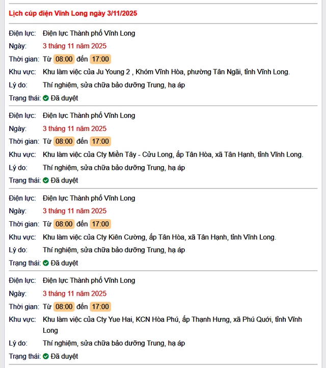 Tra cứu lịch cúp điện hôm nay Thứ 2 ngày 3/11/2025 tại Vĩnh Long- Ảnh 1.