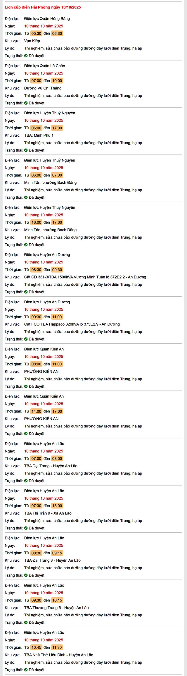 Tra cứu lịch cắt điện Hải Phòng hôm nay Thứ 6 ngày 10/10/2025- Ảnh 1. Tra cứu lịch cắt điện Hải Phòng hôm nay Thứ 6 ngày 10/10/2025- Ảnh 1.