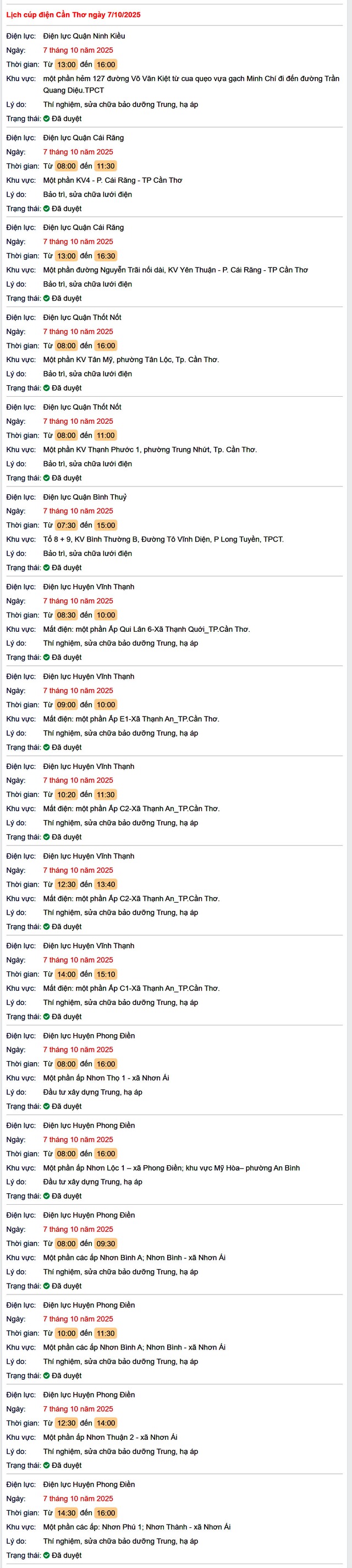 Tra cứu lịch cúp điện hôm nay Thứ 3 ngày 7/10/2025 tại Cần Thơ- Ảnh 1. Tra cứu lịch cúp điện hôm nay Thứ 3 ngày 7/10/2025 tại Cần Thơ- Ảnh 1.