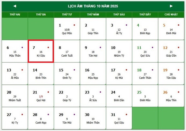 Lịch âm 7/10 - Âm lịch hôm nay 7/10 - Lịch vạn niên ngày 7/10/2025- Ảnh 1. Lịch âm 7/10 - Âm lịch hôm nay 7/10 - Lịch vạn niên ngày 7/10/2025- Ảnh 1.