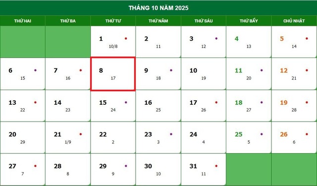Lịch âm 8/10 - Âm lịch hôm nay 8/10 - Lịch vạn niên ngày 8/10/2025- Ảnh 1. Lịch âm 8/10 - Âm lịch hôm nay 8/10 - Lịch vạn niên ngày 8/10/2025- Ảnh 1.