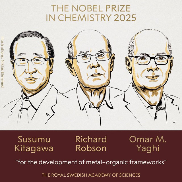 Nobel Hóa học 2025 vinh danh ba nhà khoa học nghiên cứu về vật liệu xốp- Ảnh 1.