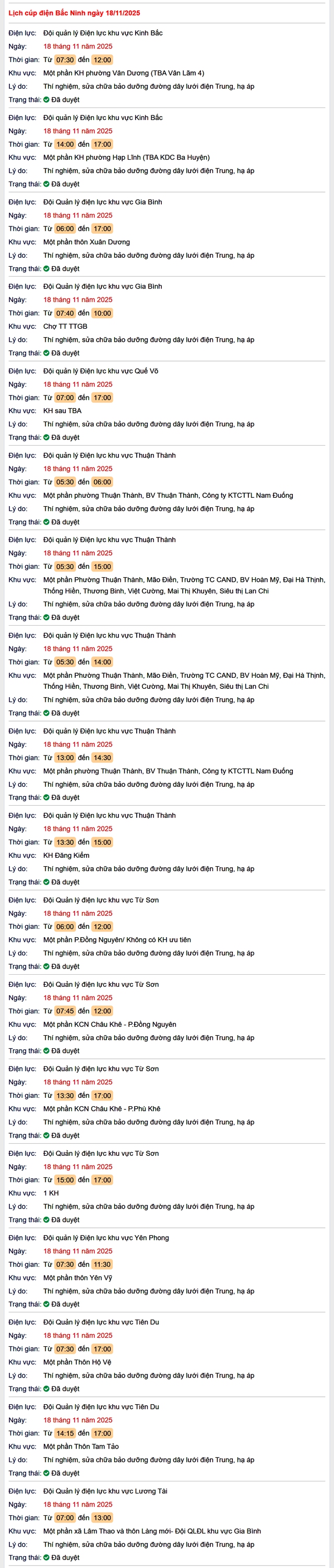 Tra cứu lịch cắt điện Bắc Ninh hôm nay Thứ 3 ngày 18/11/2025- Ảnh 1.