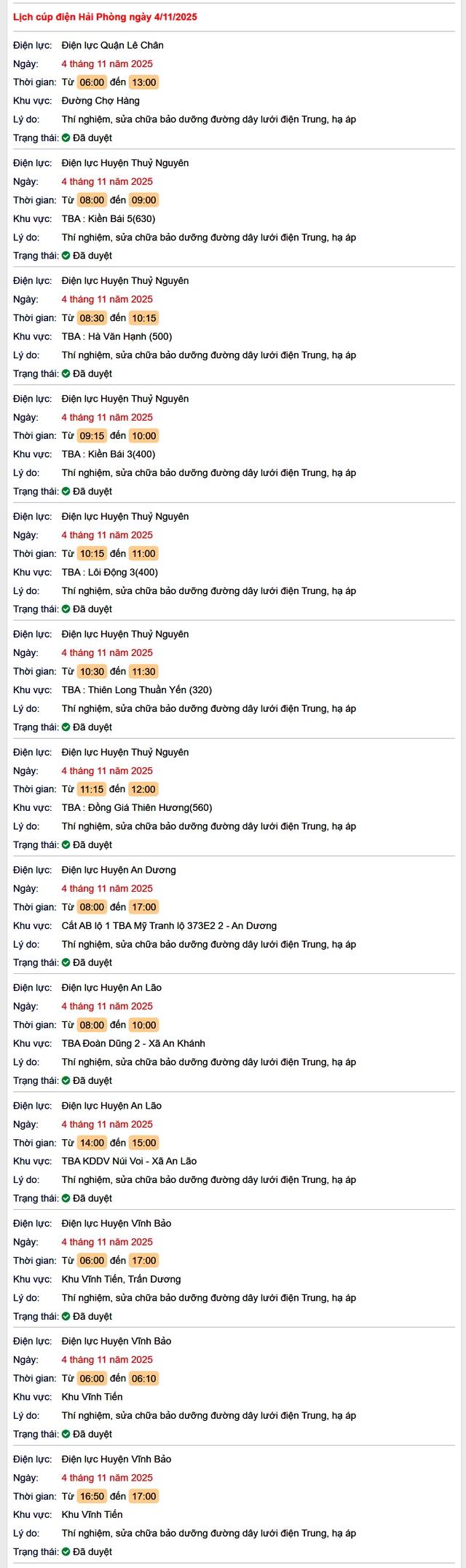 Tra cứu lịch cắt điện Hải Phòng hôm nay Thứ 3 ngày 4/11/2025- Ảnh 1. Tra cứu lịch cắt điện Hải Phòng hôm nay Thứ 3 ngày 4/11/2025- Ảnh 1.