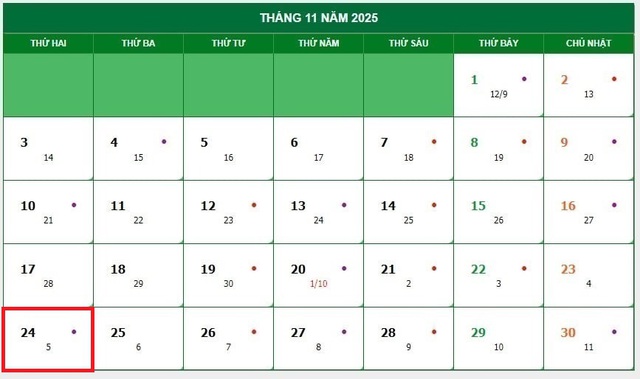 Lịch âm 24/11 - Âm lịch hôm nay 24/11 - Lịch vạn niên ngày 24/11/2025- Ảnh 1.