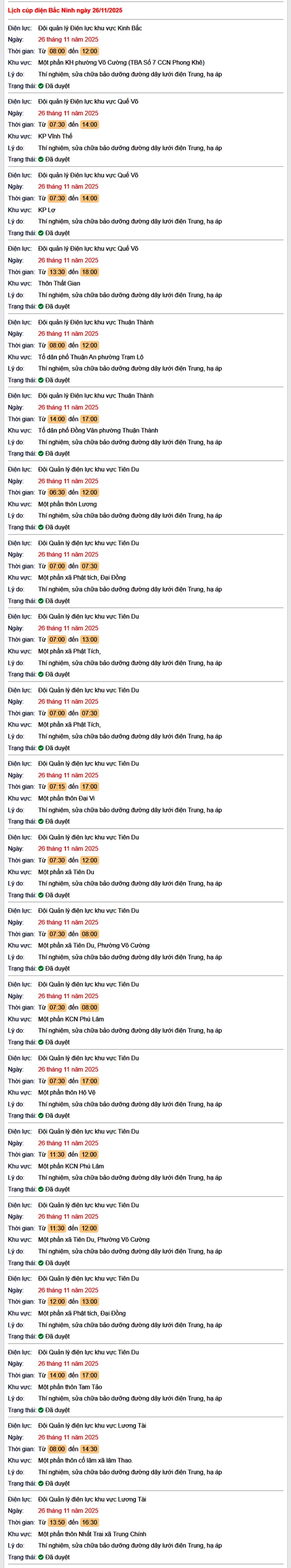 Tra cứu lịch cắt điện Bắc Ninh hôm nay Thứ 4 ngày 26/11/2025- Ảnh 1.