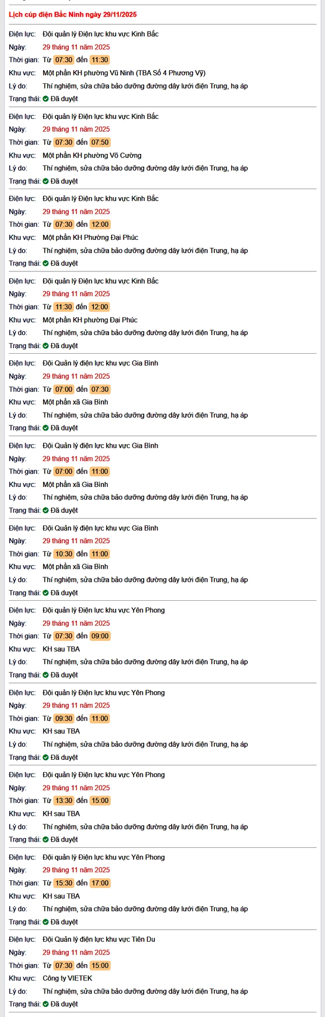 Tra cứu lịch cắt điện Bắc Ninh hôm nay Thứ 7 ngày 29/11/2025- Ảnh 1. Tra cứu lịch cắt điện Bắc Ninh hôm nay Thứ 7 ngày 29/11/2025- Ảnh 1.