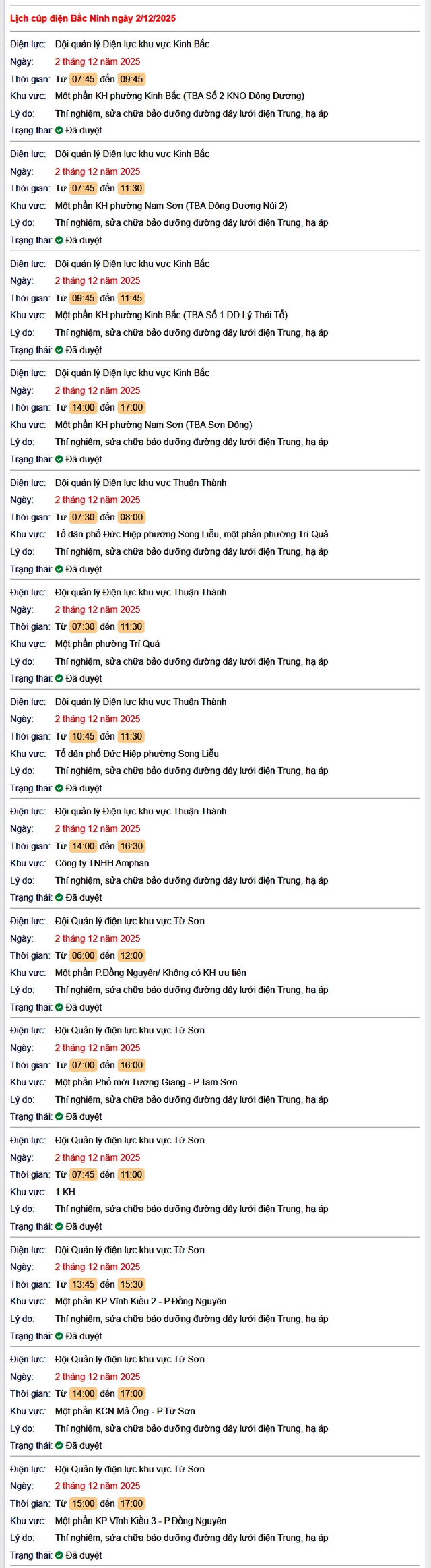 Tra cứu lịch cắt điện Bắc Ninh hôm nay Thứ 3 ngày 2/12/2025- Ảnh 1.