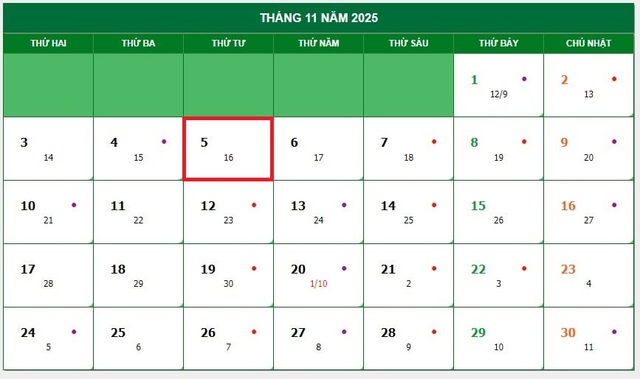 Lịch âm 5/11 - Âm lịch hôm nay 5/11 - Lịch vạn niên ngày 5/11/2025- Ảnh 1. Lịch âm 5/11 - Âm lịch hôm nay 5/11 - Lịch vạn niên ngày 5/11/2025- Ảnh 1.