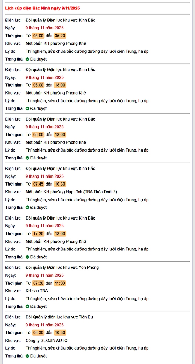 Tra cứu lịch cắt điện Bắc Ninh hôm nay Chủ Nhật ngày 9/11/2025- Ảnh 1. Tra cứu lịch cắt điện Bắc Ninh hôm nay Chủ Nhật ngày 9/11/2025- Ảnh 1.