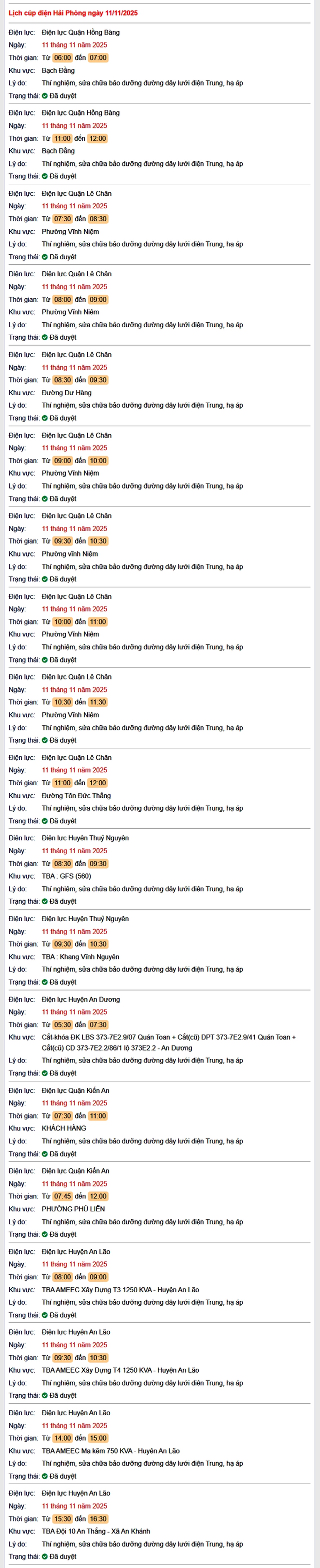 Tra cứu lịch cắt điện Hải Phòng hôm nay Thứ 3 ngày 11/11/2025- Ảnh 1. Tra cứu lịch cắt điện Hải Phòng hôm nay Thứ 3 ngày 11/11/2025- Ảnh 1.
