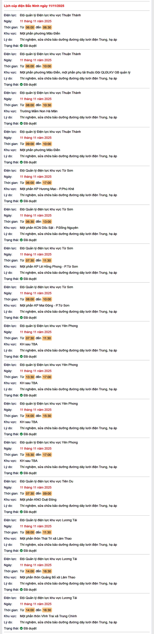 Tra cứu lịch cắt điện Bắc Ninh hôm nay Thứ 3 ngày 11/11/2025- Ảnh 1. Tra cứu lịch cắt điện Bắc Ninh hôm nay Thứ 3 ngày 11/11/2025- Ảnh 1.