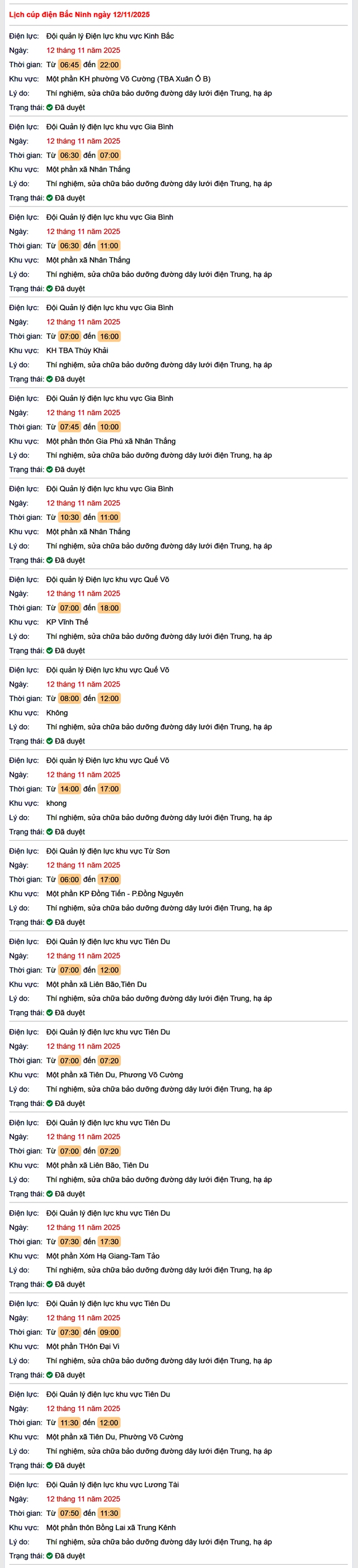 Tra cứu lịch cắt điện Bắc Ninh hôm nay Thứ 4 ngày 12/11/2025- Ảnh 1. Tra cứu lịch cắt điện Bắc Ninh hôm nay Thứ 4 ngày 12/11/2025- Ảnh 1.