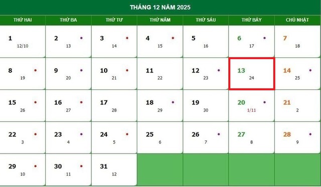 Lịch âm 13/12 - Âm lịch hôm nay 13/12 - Lịch vạn niên ngày 13/12/2025- Ảnh 1. Lịch âm 13/12 - Âm lịch hôm nay 13/12 - Lịch vạn niên ngày 13/12/2025- Ảnh 1.