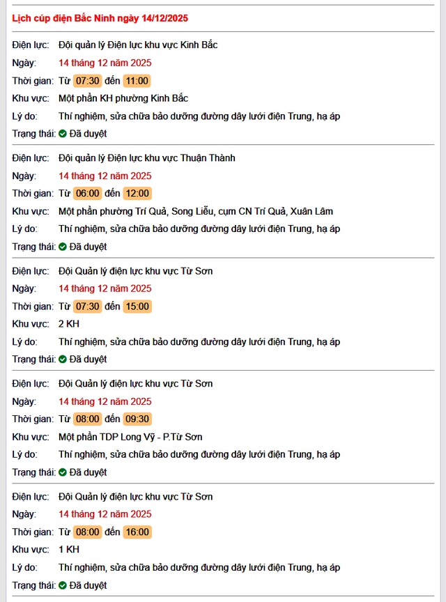 Tra cứu lịch cắt điện Bắc Ninh hôm nay Chủ Nhật ngày 14/12/2025- Ảnh 1. Tra cứu lịch cắt điện Bắc Ninh hôm nay Chủ Nhật ngày 14/12/2025- Ảnh 1.