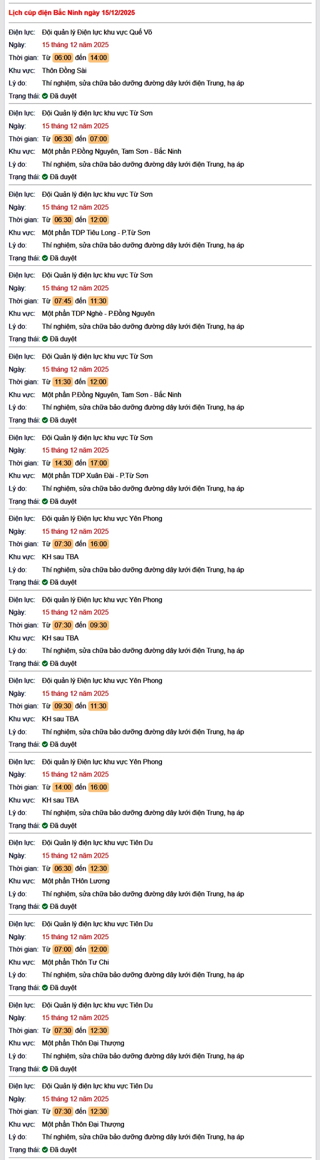Tra cứu lịch cắt điện Bắc Ninh hôm nay Thứ 2 ngày 15/12/2025- Ảnh 1.