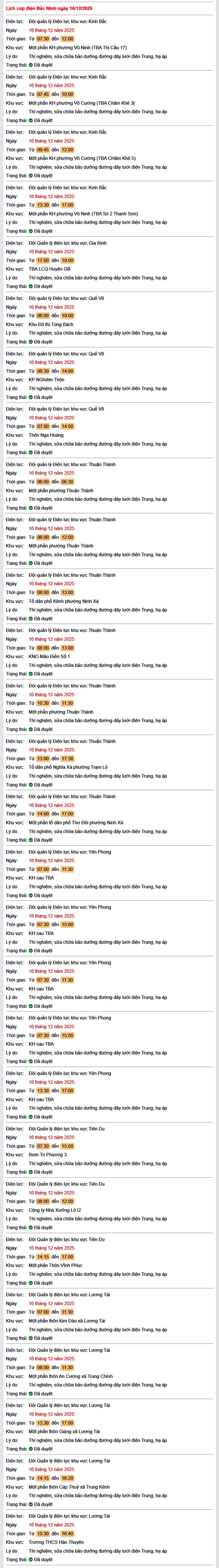 Tra cứu lịch cắt điện Bắc Ninh hôm nay Thứ 3 ngày 16/12/2025- Ảnh 1.