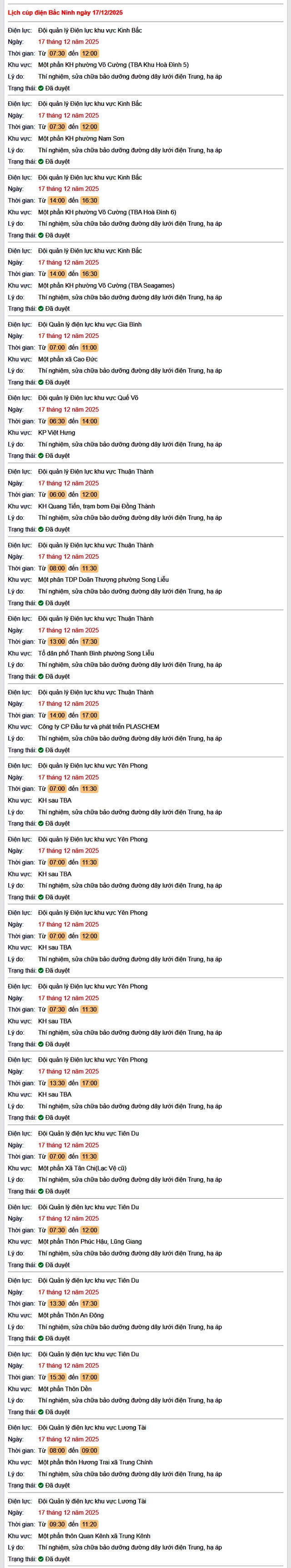 Tra cứu lịch cắt điện Bắc Ninh hôm nay Thứ 4 ngày 17/12/2025- Ảnh 1.