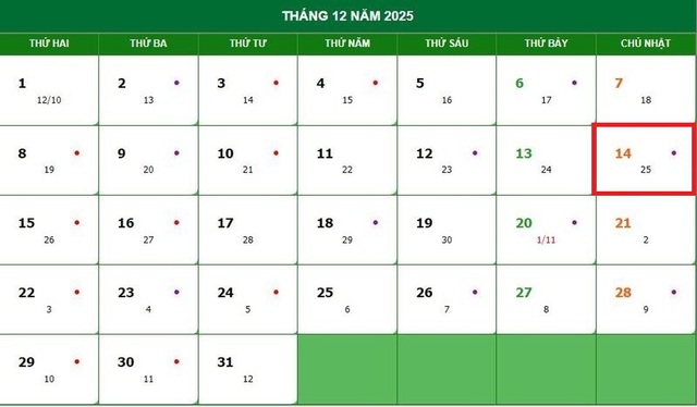 Lịch âm 14/12 - Âm lịch hôm nay 14/12 - Lịch vạn niên ngày 14/12/2025- Ảnh 1.