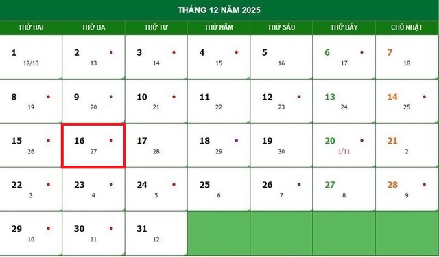 Lịch âm 16/12 - Âm lịch hôm nay 16/12 - Lịch vạn niên ngày 16/12/2025- Ảnh 1.