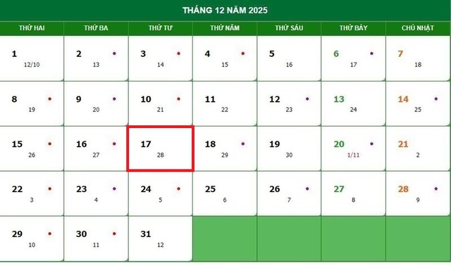 Lịch âm 17/12 - Âm lịch hôm nay 17/12 - Lịch vạn niên ngày 17/12/2025- Ảnh 1. Lịch âm 17/12 - Âm lịch hôm nay 17/12 - Lịch vạn niên ngày 17/12/2025- Ảnh 1.