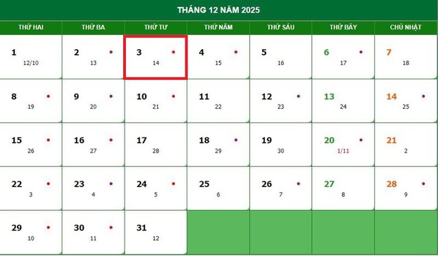 Lịch âm 3/12 - Âm lịch hôm nay 3/12 - Lịch vạn niên ngày 3/12/2025- Ảnh 1.