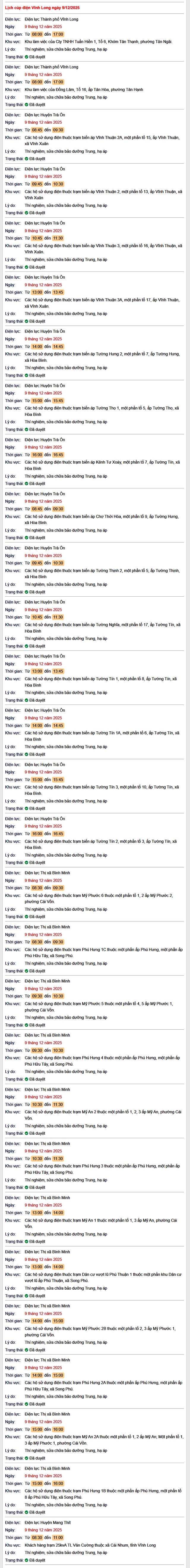 Tra cứu lịch cúp điện Vĩnh Long hôm nay Thứ 3 ngày 9/12/2025- Ảnh 1. Tra cứu lịch cúp điện Vĩnh Long hôm nay Thứ 3 ngày 9/12/2025- Ảnh 1.
