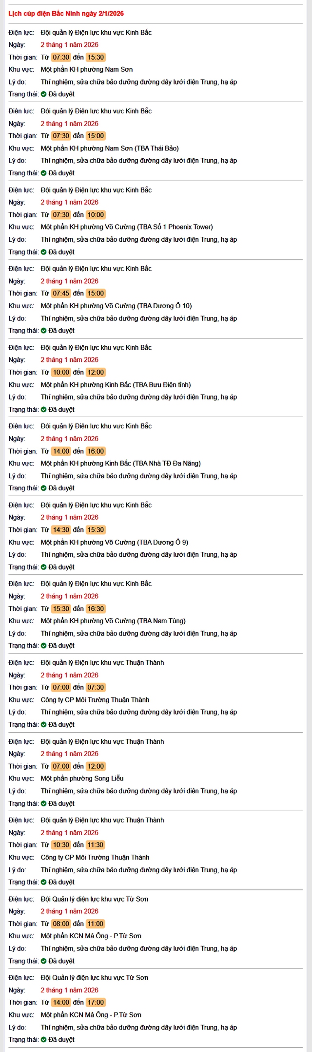 Tra cứu lịch cắt điện Bắc Ninh hôm nay Thứ 6 ngày 2/1/2026- Ảnh 1.