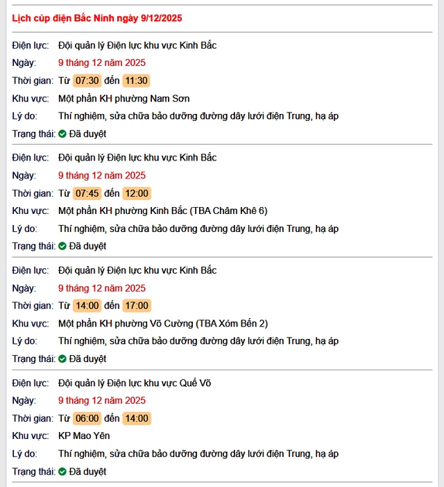 Tra cứu lịch cắt điện Bắc Ninh hôm nay Thứ 3 ngày 9/12/2025- Ảnh 1. Tra cứu lịch cắt điện Bắc Ninh hôm nay Thứ 3 ngày 9/12/2025- Ảnh 1.