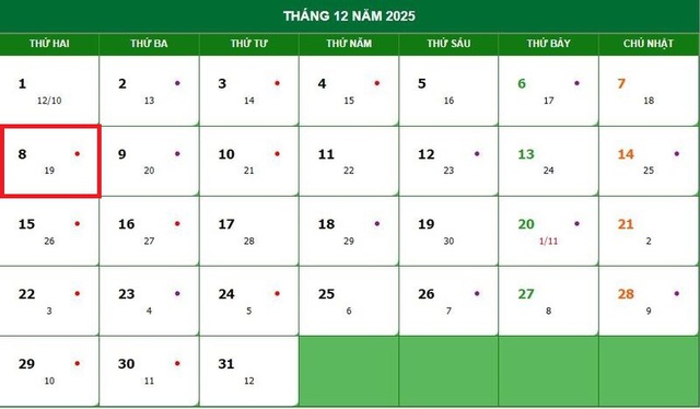 Lịch âm 8/12 - Âm lịch hôm nay 8/12 - Lịch vạn niên ngày 8/12/2025- Ảnh 1. Lịch âm 8/12 - Âm lịch hôm nay 8/12 - Lịch vạn niên ngày 8/12/2025- Ảnh 1.