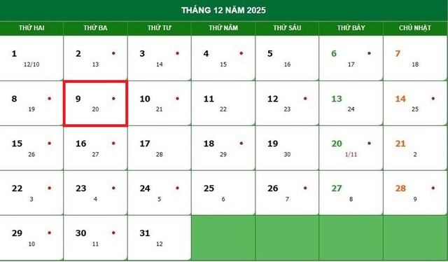Lịch âm 9/12 - Âm lịch hôm nay 9/12 - Lịch vạn niên ngày 9/12/2025- Ảnh 1. Lịch âm 9/12 - Âm lịch hôm nay 9/12 - Lịch vạn niên ngày 9/12/2025- Ảnh 1.