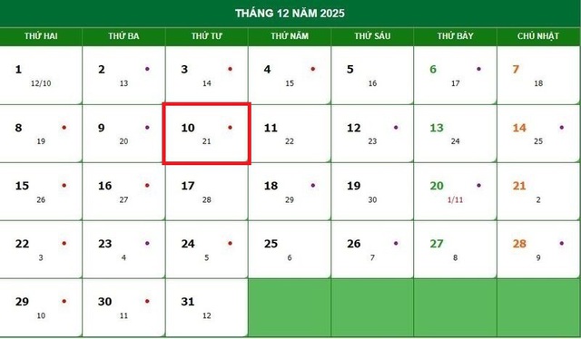 Lịch âm 10/12 - Âm lịch hôm nay 10/12 - Lịch vạn niên ngày 10/12/2025- Ảnh 1. Lịch âm 10/12 - Âm lịch hôm nay 10/12 - Lịch vạn niên ngày 10/12/2025- Ảnh 1.