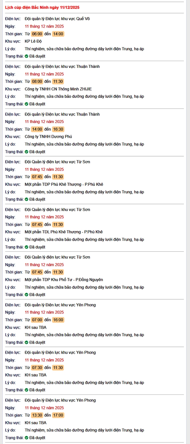 Tra cứu lịch cắt điện Bắc Ninh hôm nay Thứ 5 ngày 11/12/2025- Ảnh 1. Tra cứu lịch cắt điện Bắc Ninh hôm nay Thứ 5 ngày 11/12/2025- Ảnh 1.